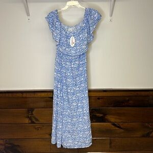NWT Amazon Blue & White Floral Off The Shoulder Dress- M